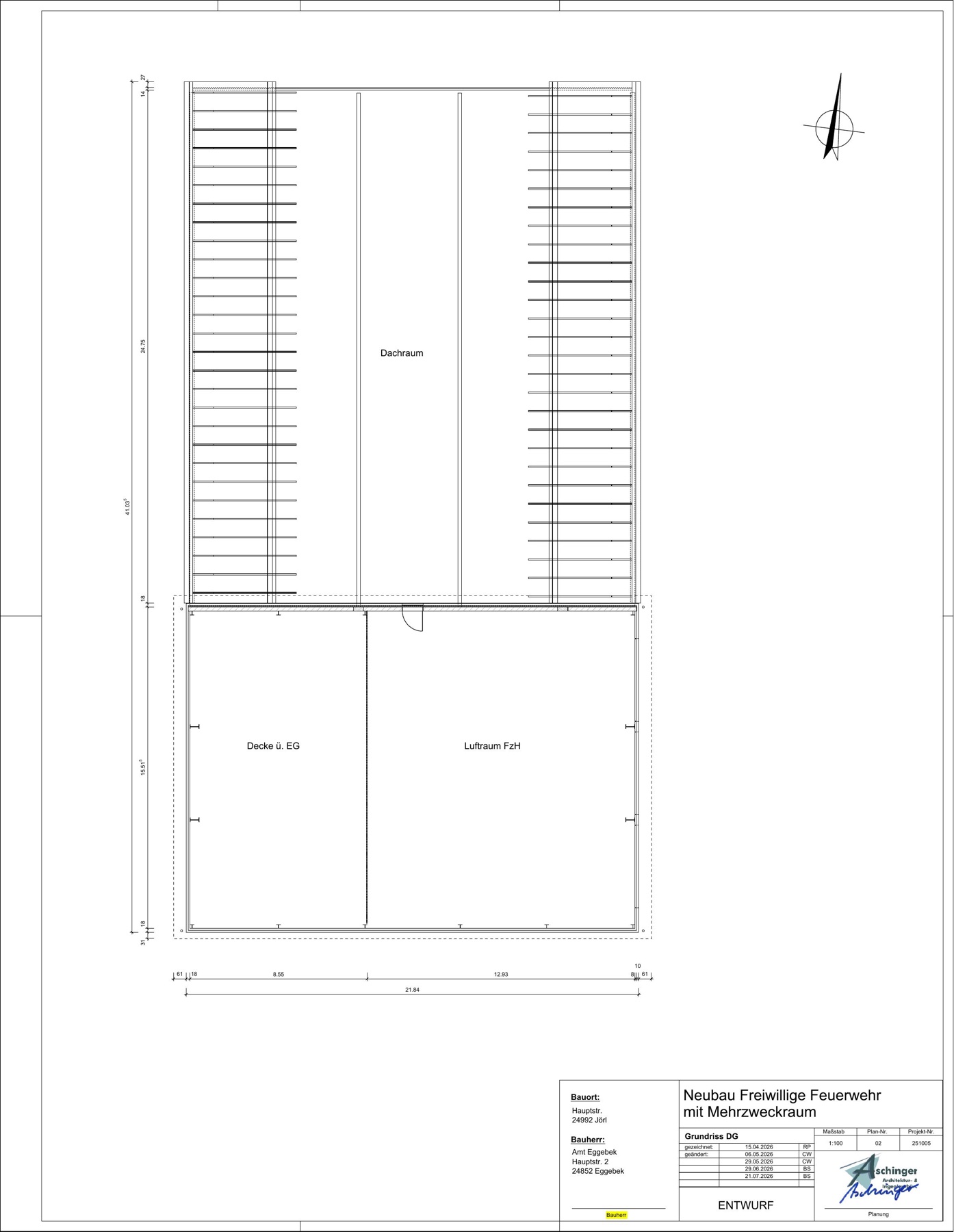 Entwurfsgrundriss des Dachgeschosses des geplanten Gerätehauses